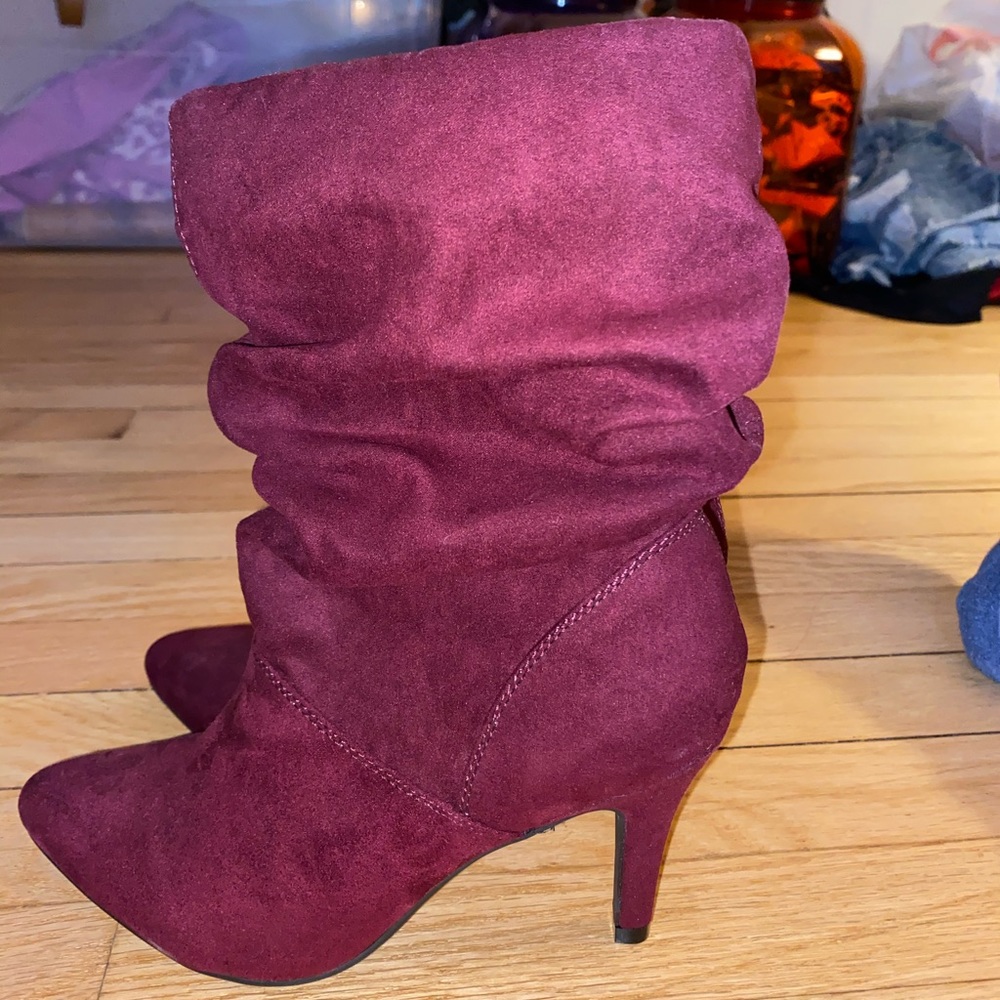Maroon suede booties